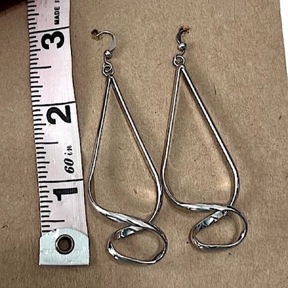 Chico’s Silver Tone Drop Twist Wire Earrings - Picture 2 of 6